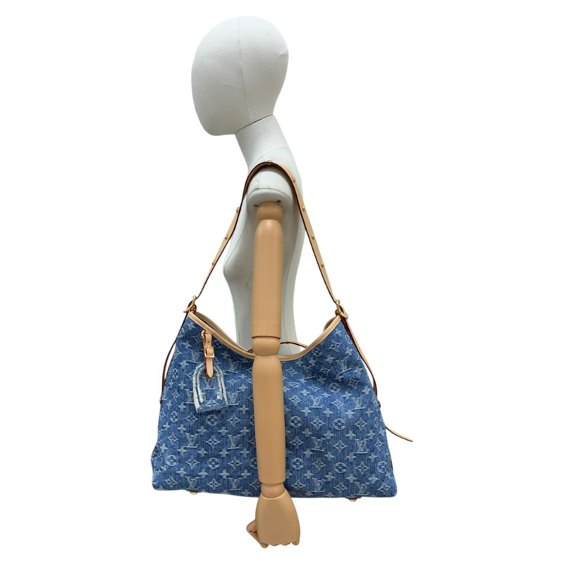 藍色 丹寧原花 Carry All MM 肩背包【LOUIS VUITTON LV 路易威登】 M46855-6