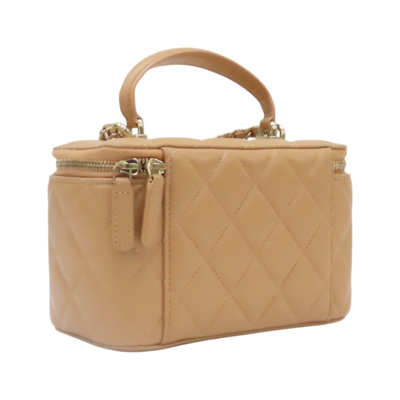 淺褐色 菱格紋 羊皮 Vanity Case 化妝 鍊帶 肩背包【CHANEL 香奈兒】 AP2199-1