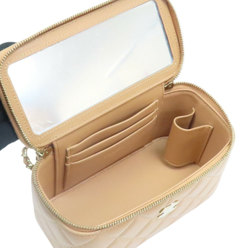 淺褐色 菱格紋 羊皮 Vanity Case 化妝 鍊帶 肩背包【CHANEL 香奈兒】 AP2199-2