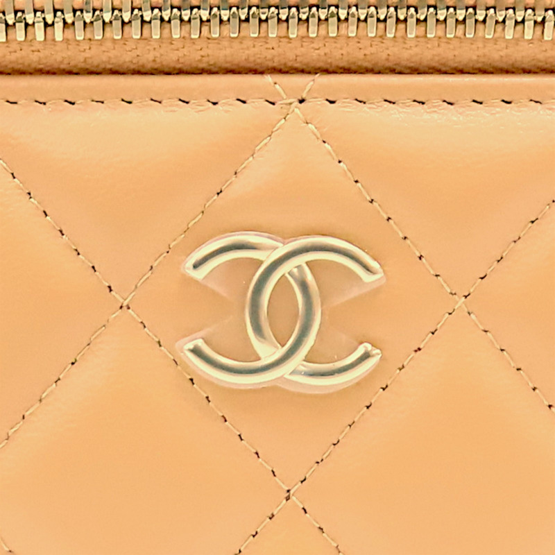 淺褐色 菱格紋 羊皮 Vanity Case 化妝 鍊帶 肩背包【CHANEL 香奈兒】 AP2199-5