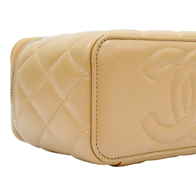 淺褐色 菱格紋 羊皮 Vanity Case 化妝 鍊帶 肩背包【CHANEL 香奈兒】 AP2199-7