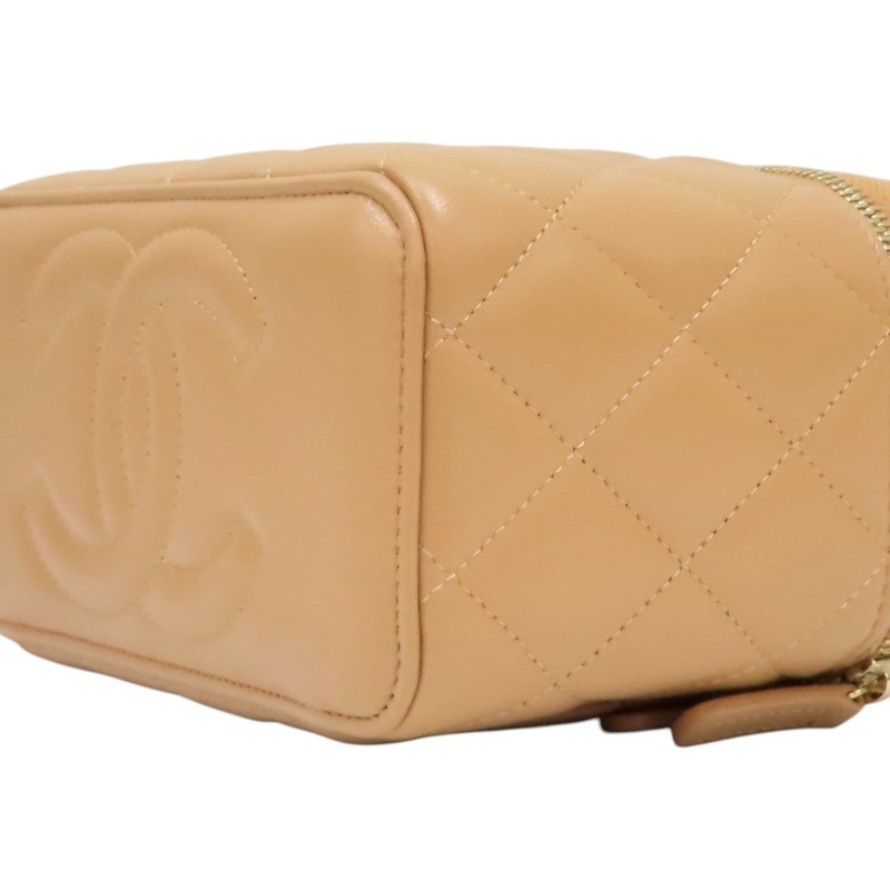 淺褐色 菱格紋 羊皮 Vanity Case 化妝 鍊帶 肩背包【CHANEL 香奈兒】 AP2199-8