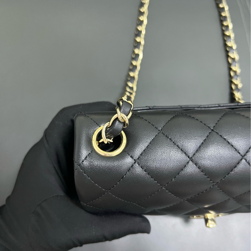 Chanel Classic Flap Mini 黑金羊皮 大Mini-6