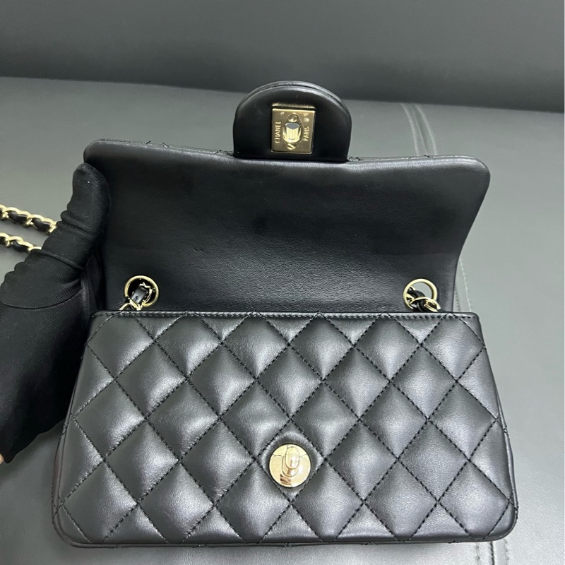 Chanel Classic Flap Mini 黑金羊皮 大Mini-17