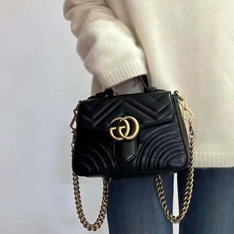 GUCCI古馳黑金雙G郵差包手提斜挎優雅滿分🤖-2
