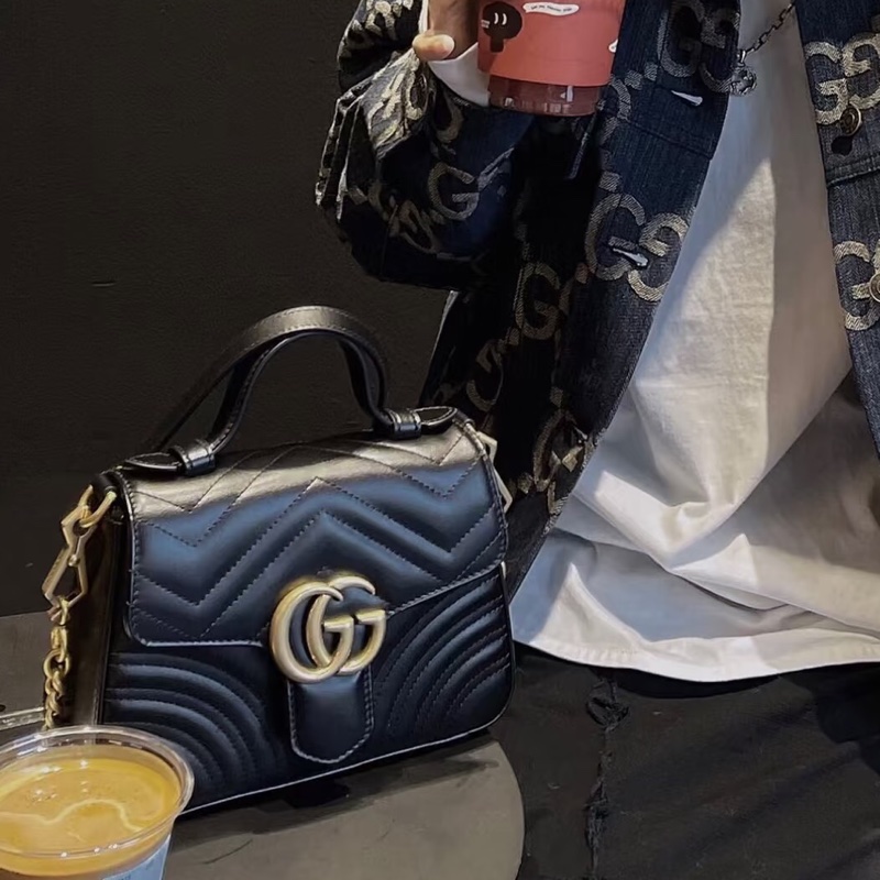 GUCCI古馳黑金雙G郵差包手提斜挎優雅滿分🤖-7
