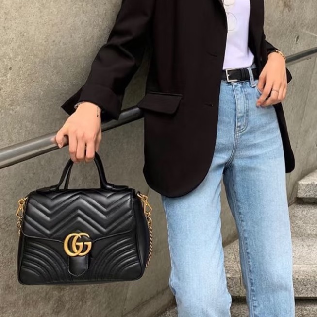 GUCCI古馳黑金雙G郵差包手提斜挎優雅滿分🤖-9