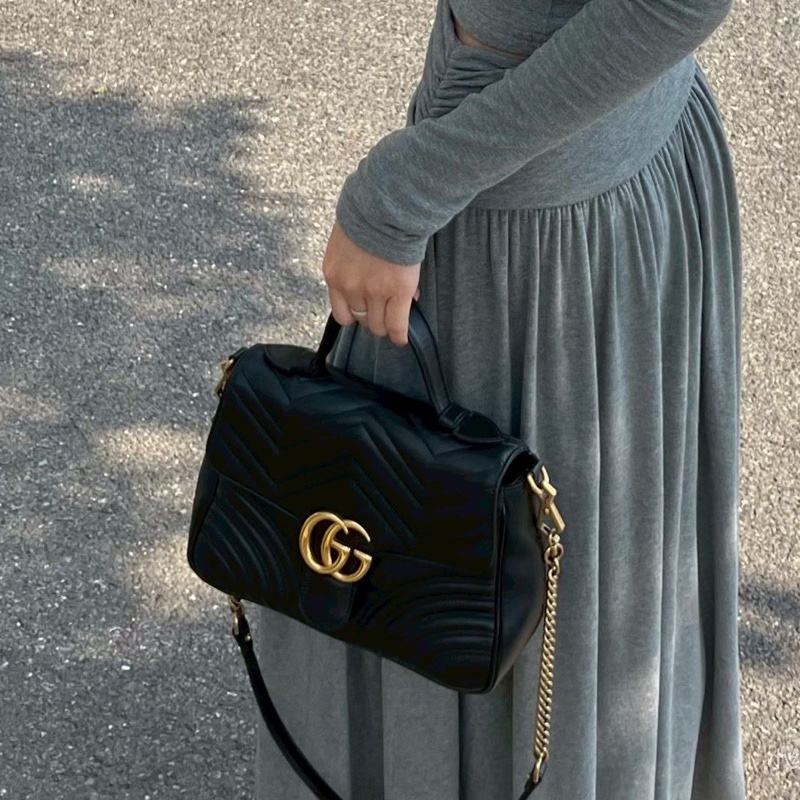 GUCCI古馳黑金雙G郵差包手提斜挎優雅滿分🤖-19