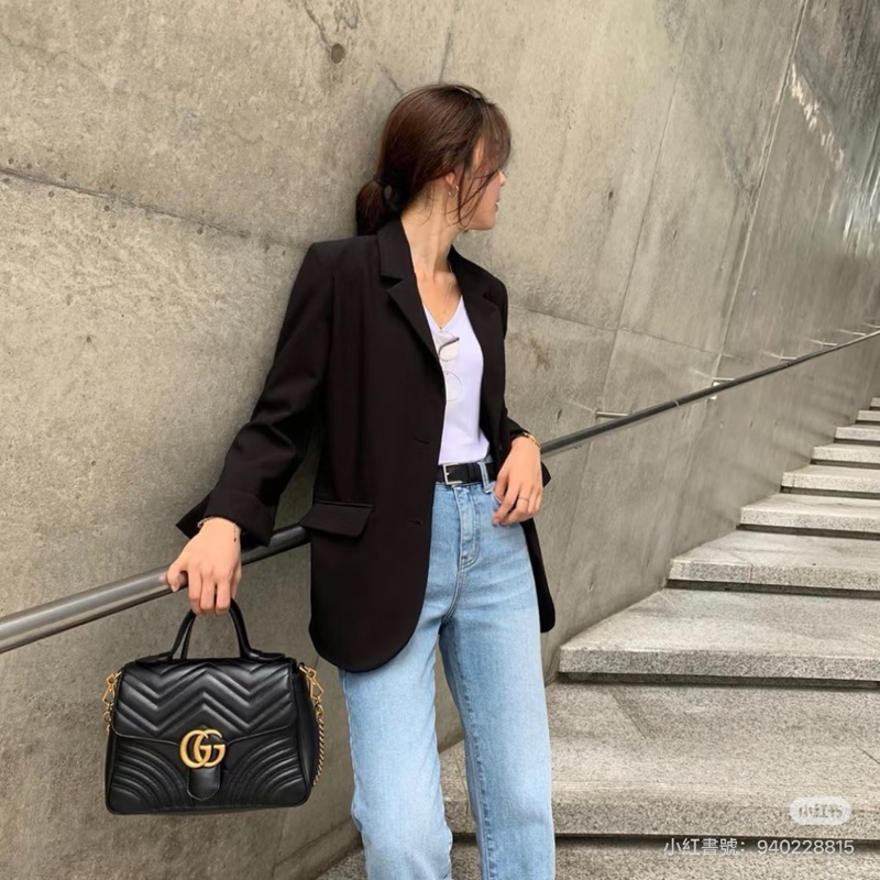 GUCCI古馳黑金雙G郵差包手提斜挎優雅滿分🤖-24