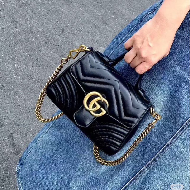 GUCCI古馳黑金雙G郵差包手提斜挎優雅滿分🤖-25