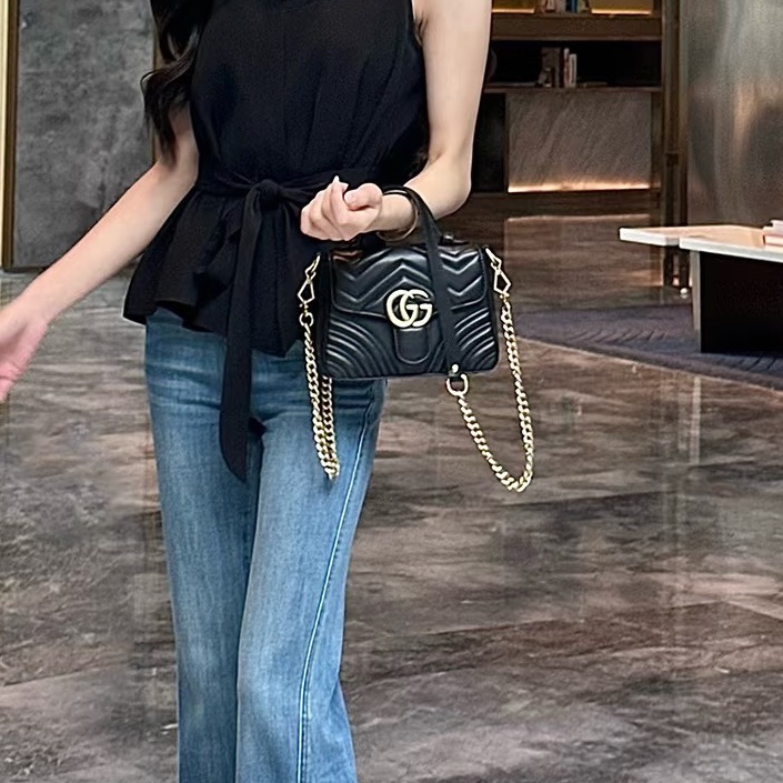 GUCCI古馳黑金雙G郵差包手提斜挎優雅滿分🤖-27