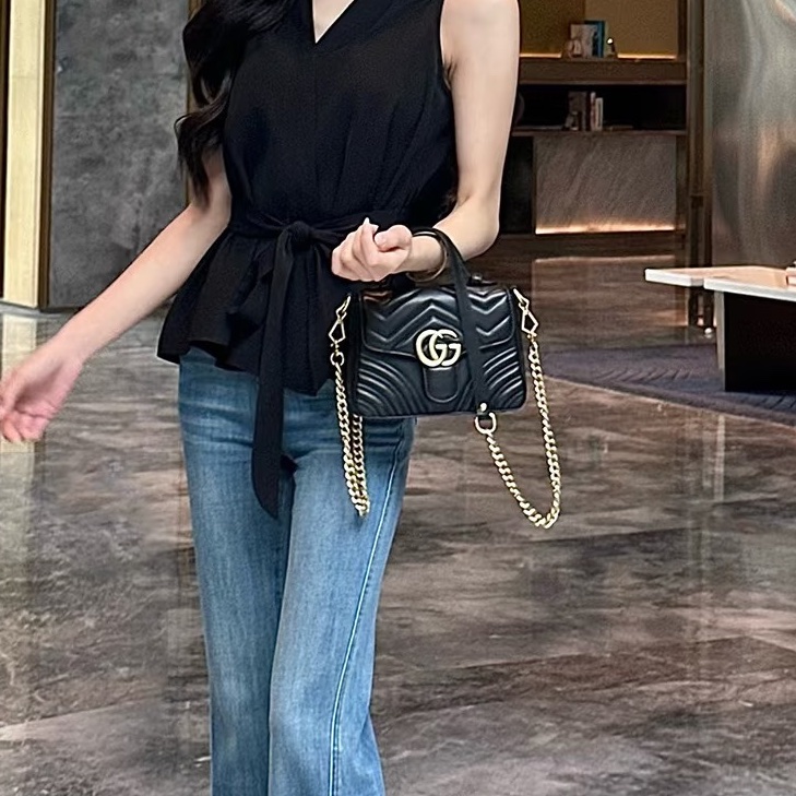GUCCI古馳黑金雙G郵差包手提斜挎優雅滿分🤖-32