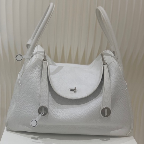 HERMES/愛馬仕 Lindy 34 大號 tc皮 銀扣 手提斜挎包 白色 框o刻 。