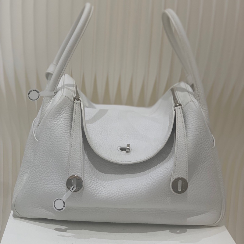 HERMES/愛馬仕 Lindy 34 大號 tc皮 銀扣 手提斜挎包 白色 框o刻 。-1