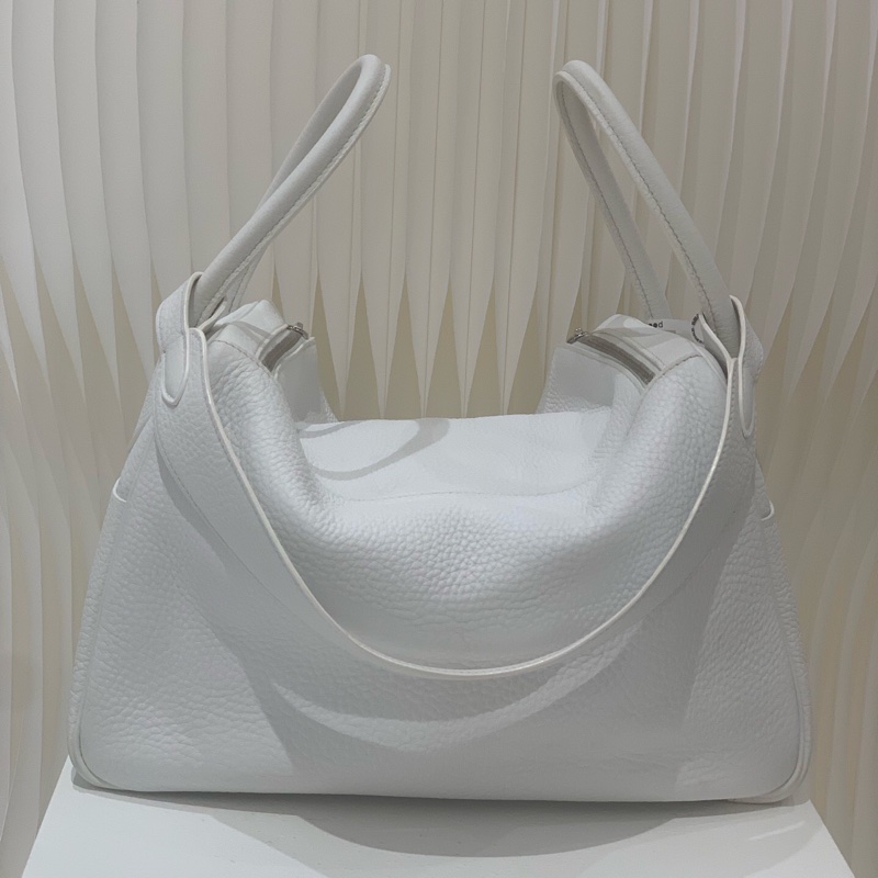 HERMES/愛馬仕 Lindy 34 大號 tc皮 銀扣 手提斜挎包 白色 框o刻 。-2