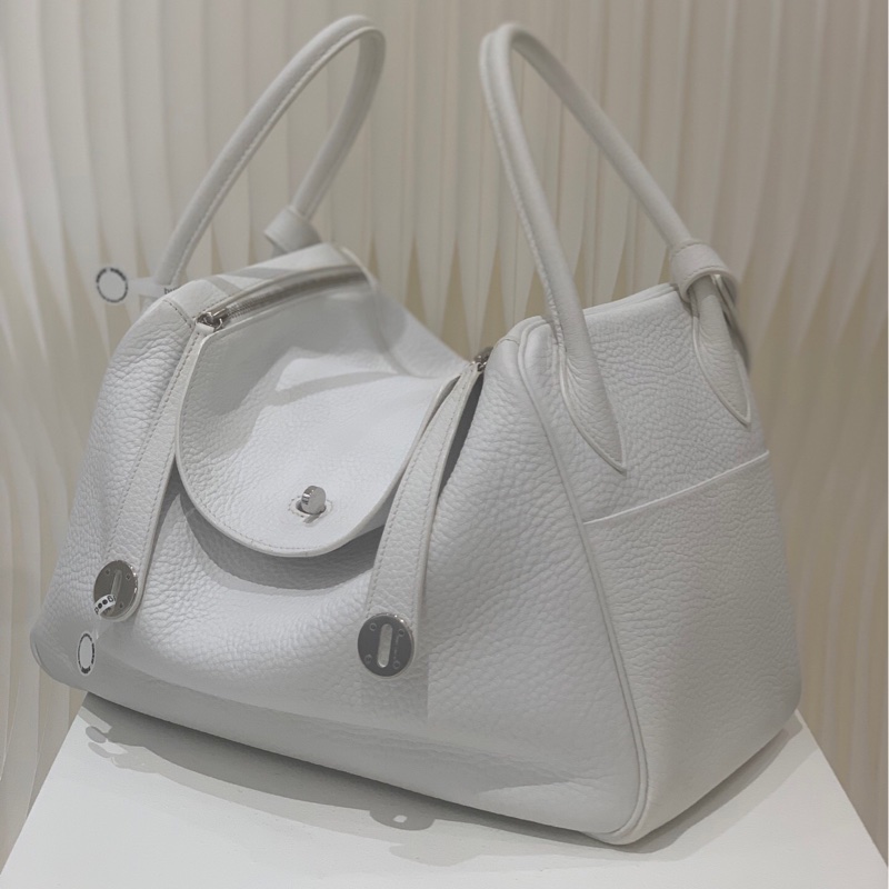 HERMES/愛馬仕 Lindy 34 大號 tc皮 銀扣 手提斜挎包 白色 框o刻 。-4