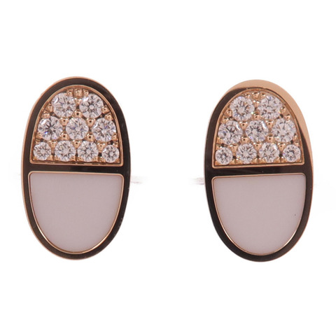 HERMES 18K玫瑰金/陶瓷Chaine Dancre Verso Earrings鑽石耳環