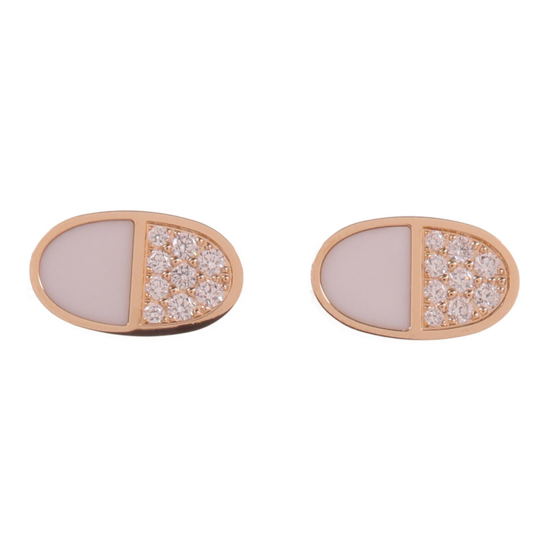 HERMES 18K玫瑰金/陶瓷Chaine Dancre Verso Earrings鑽石耳環-3