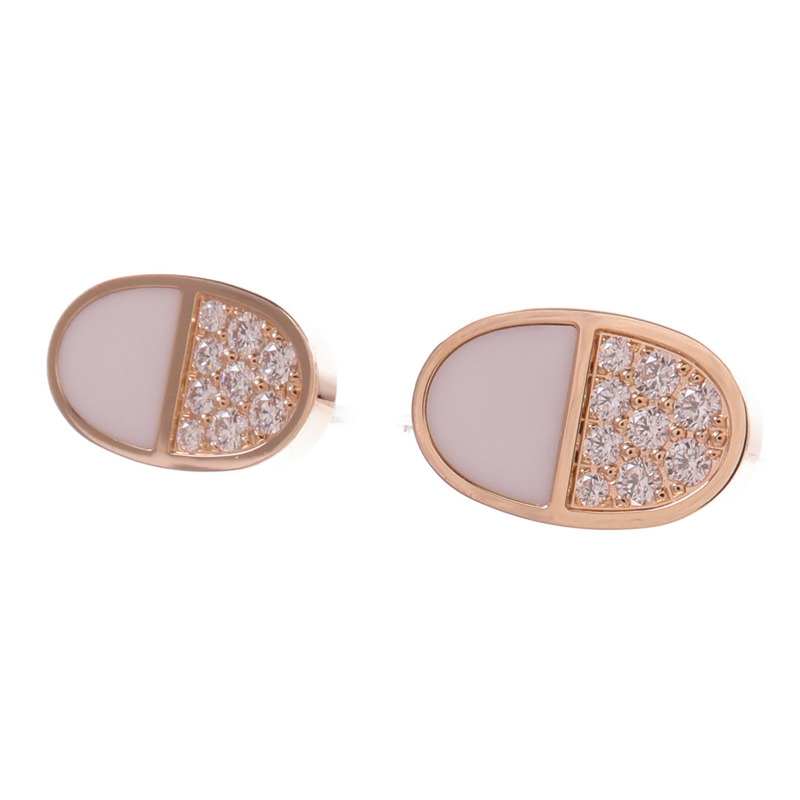 HERMES 18K玫瑰金/陶瓷Chaine Dancre Verso Earrings鑽石耳環-4