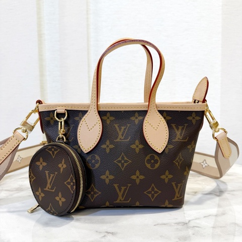 LV 原花金釦Neverfull BB手提斜背包