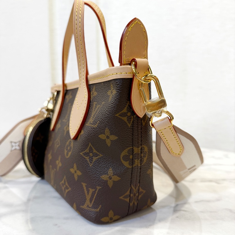 LV 原花金釦Neverfull BB手提斜背包-1