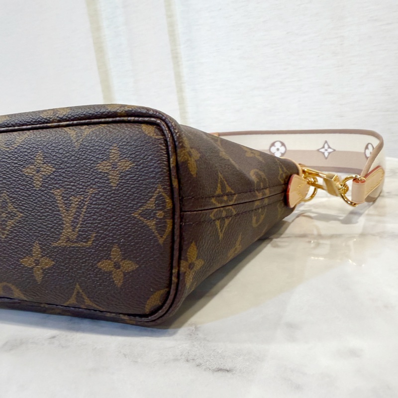 LV 原花金釦Neverfull BB手提斜背包-7