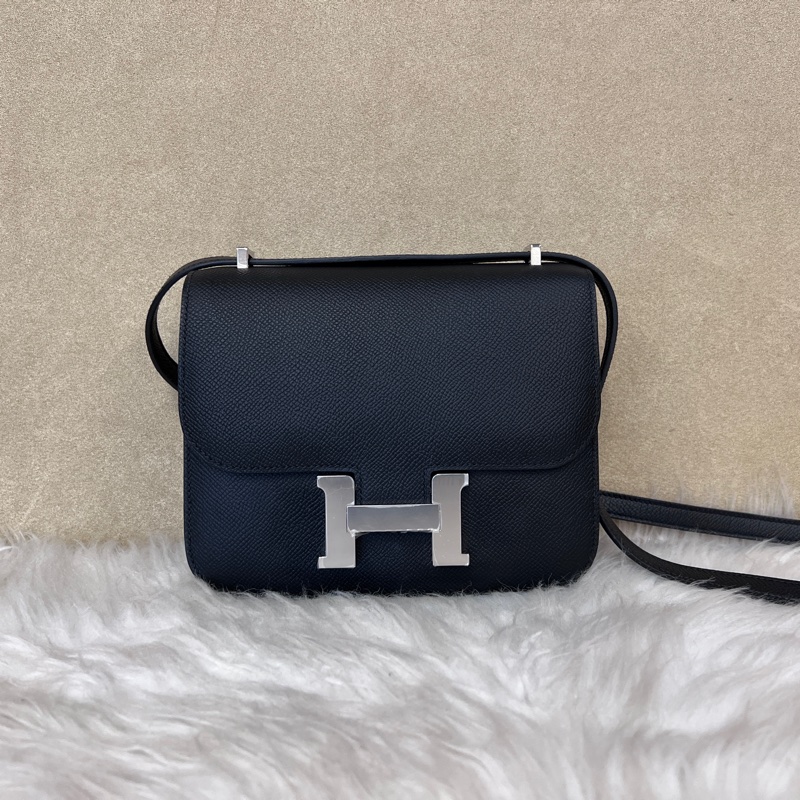 Hermes89黑Epsom銀釦Constance III Mini肩斜背包H083905-0
