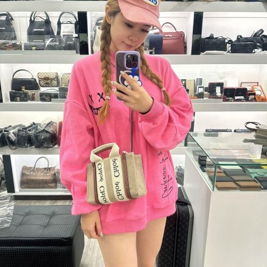 東區正精品㊣CHLOE MINI WOODY 全新迷你米白色帆布拼焦糖色皮革斜背包肩背包手提包 RA1745-3