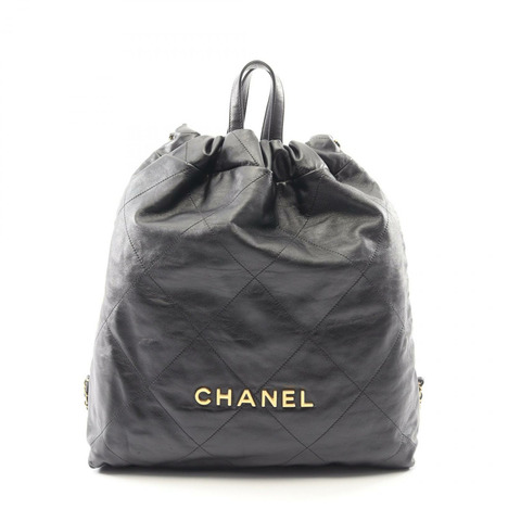 香奈兒 Chanel 22 大號鏈條雙肩包 AS3313 黑皮革 GHW 二手 CC