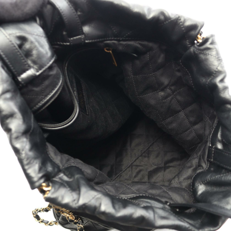 香奈兒 Chanel 22 大號鏈條雙肩包 AS3313 黑皮革 GHW 二手 CC-2