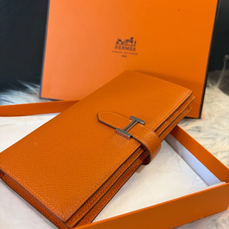 HERMES EPSOM H長夾 橘色 方框O-0