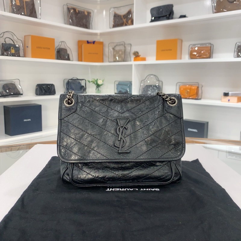 YSL 黑銀NIKI 新款D扣 中號 尺寸 約28*20-1
