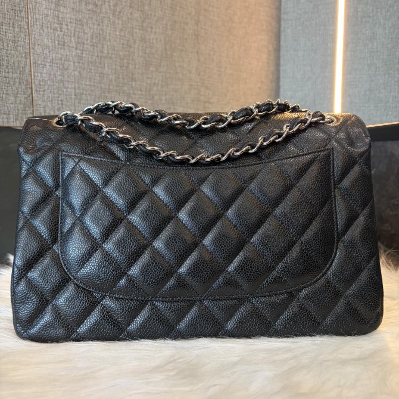 CHANEL 荔枝皮銀釦Jumbo 30 CM 黑色-1
