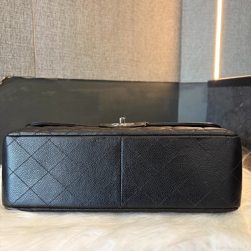 CHANEL 荔枝皮銀釦Jumbo 30 CM 黑色-3