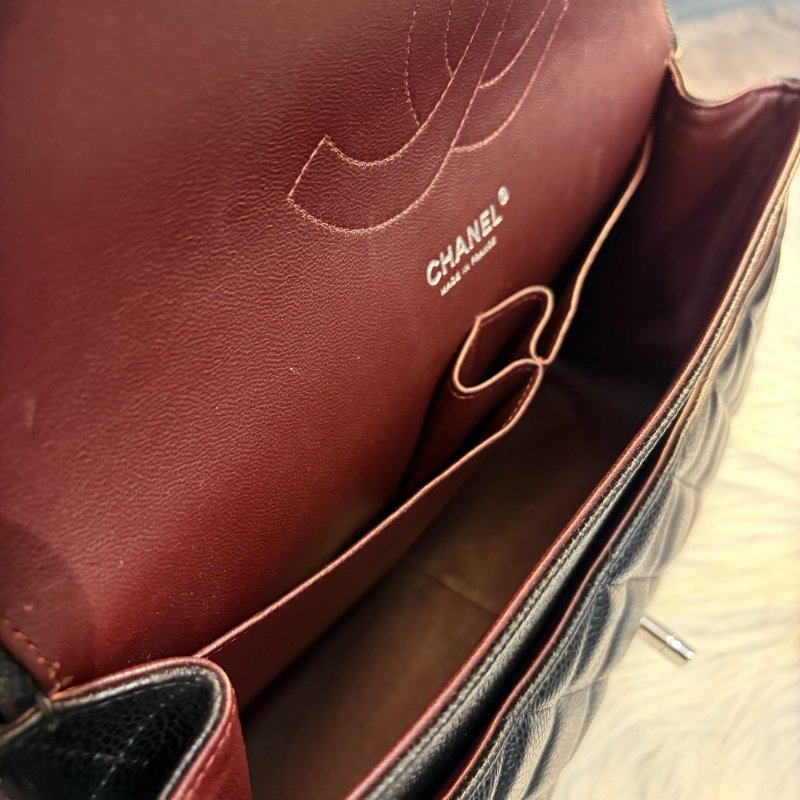 CHANEL 荔枝皮銀釦Jumbo 30 CM 黑色-4