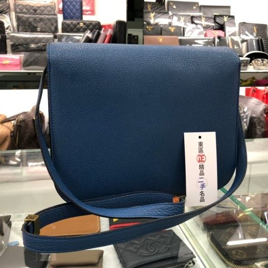 東區正精品㊣Celine MEDIUM CLASSIC BOX 孔雀藍中款小牛皮金扣肩背包方包 RA0407-5