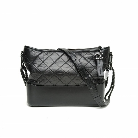 CHANEL GABRIELLE流浪中號黑色牛皮29開黑扣肩背包