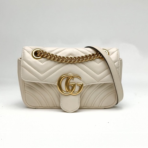 GUCCI GGMarmont肩背包Mini白色牛皮金扣