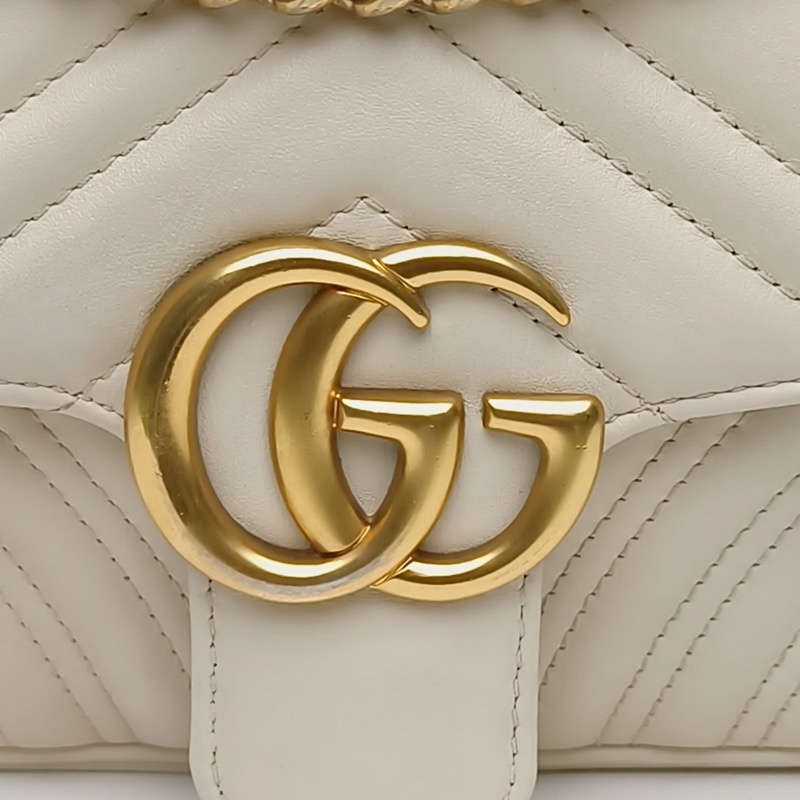 GUCCI GGMarmont肩背包Mini白色牛皮金扣-4