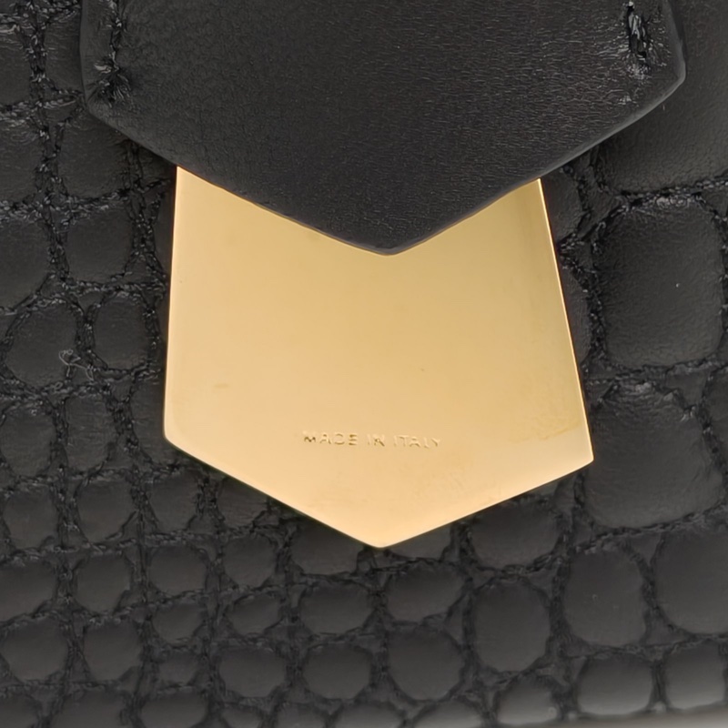 FENDI PETITE2JOURS大號黑色羊皮金扣仿鱷魚紋肩背包-3