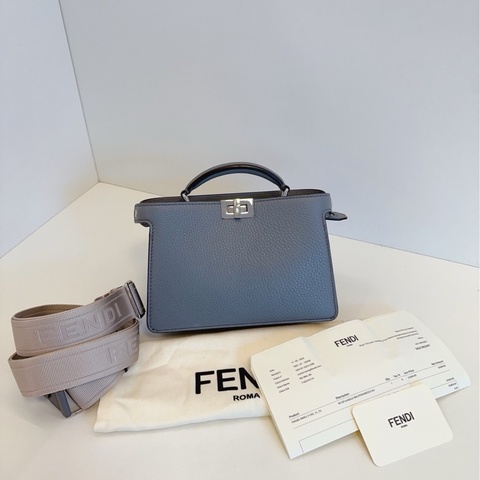 Fendi 新款 灰色银扣 peekaboo iseeU 荔枝皮 手提/单肩/斜挎包