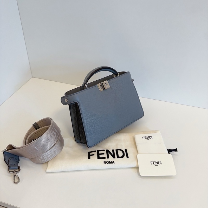 Fendi 新款 灰色银扣 peekaboo iseeU 荔枝皮 手提/单肩/斜挎包-2