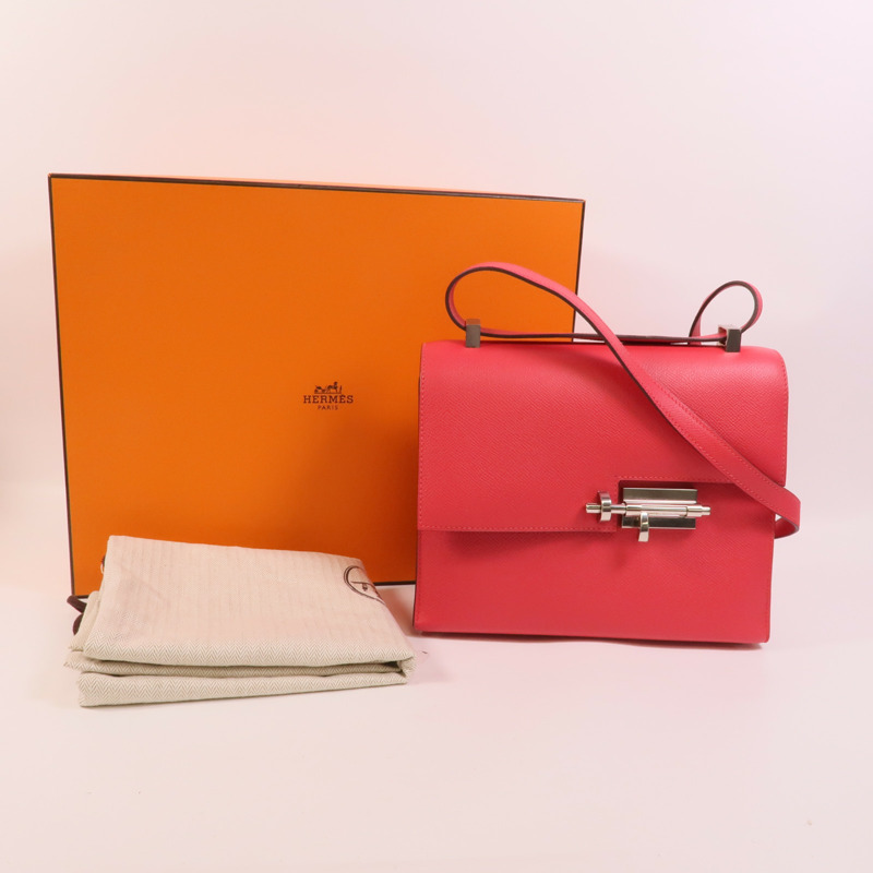HERMES Epsom皮革Verrou 23肩背袋Rose Extreme-11