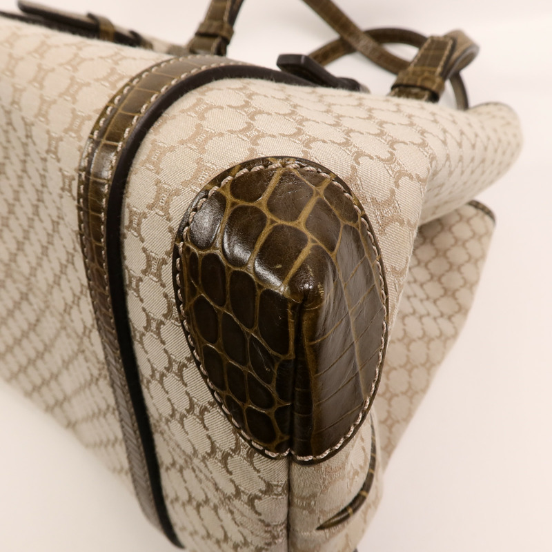 CELINE 帆布/牛皮皮革Vintage Macadam Tote肩背袋-11