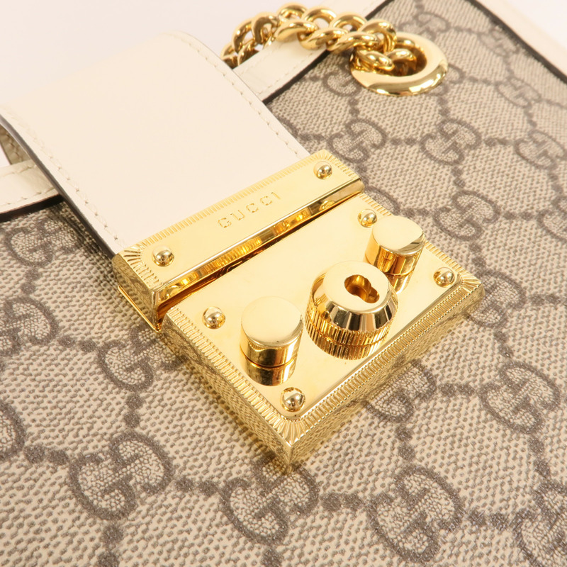 GUCCI 塗層帆布Padlock鏈帶肩背袋-6