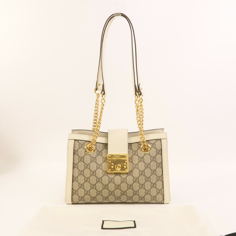 GUCCI 塗層帆布Padlock鏈帶肩背袋-10