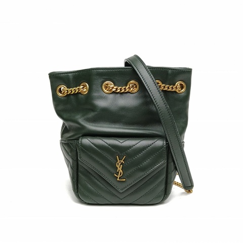 SAINT LAURENT 綠色羊皮金扣JOE水桶mini單肩包斜挎包