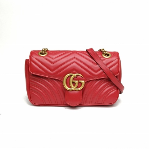 GUCCI GGMarmont肩背包小號紅色牛皮金扣