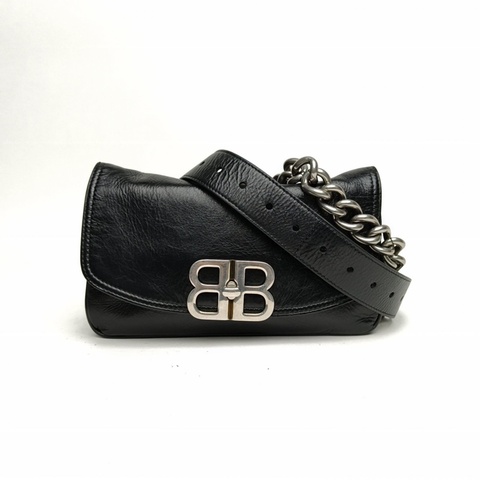 BALENCIAGA 黑色牛皮BBsoft單肩斜挎包小號