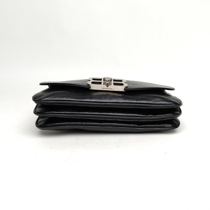 BALENCIAGA 黑色牛皮BBsoft單肩斜挎包小號-3